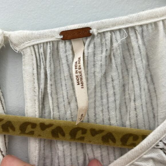 FREE PEOPLE White and Tan Mesh and Embroidered Boho Style Lyocell Blend Top SM - Picture 3 of 8